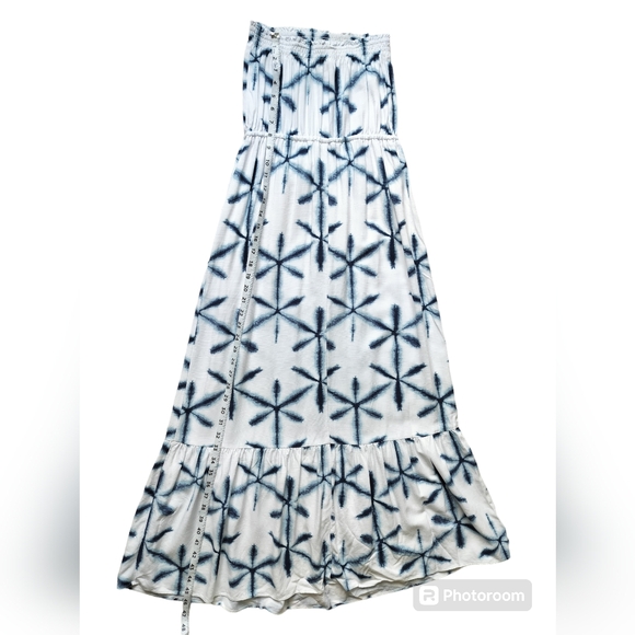 Loft white blue star tie dye strapless drawstring maxi dress size XS - Picture 8 of 11